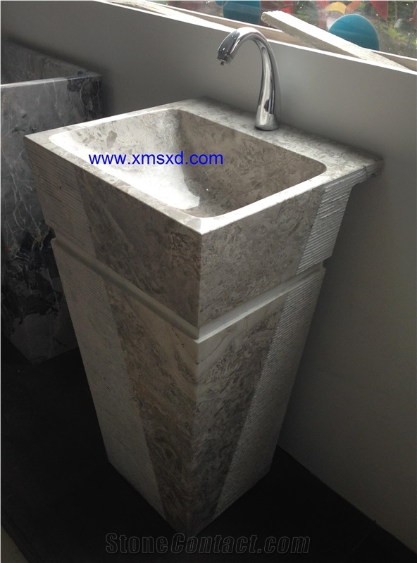 Yabo Grey/Gray Pedestal Basins,Vessel Sinks,Wash Basins,Square Basins,Square Sinks,Natural Stone Pedestal Sinks,Marble Sinks,Marble Basins