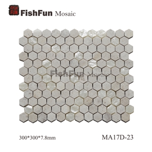 Hexagon Marble & Glass Mosaic Tile 23x26.5mm, Beige Marble Mosaic Tile, White Travertine Mosaic, Polished Surface, Garden & Balcony Marble and Glass Mosaic Tile, Kitchen Mosaic