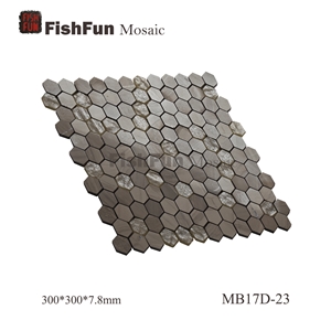 Hexagon Marble & Glass Mosaic Tile 23x26.5mm, Grey Marble Mosaic Tile, Athen Grey Mosaic, Polished Surface, Garden & Balcony Marble and Glass Mosaic Tile, Kitchen Mosaic