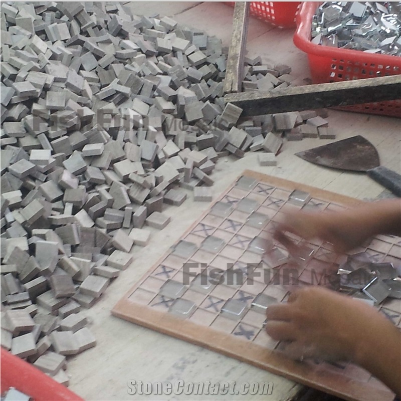 Hexagon Marble & Glass Mosaic Tile 23x26.5mm, Grey Marble Mosaic Tile, Oman Grey Mosaic, Polished Surface, Garden & Balcony Marble and Glass Mosaic Tile, Kitchen Mosaic