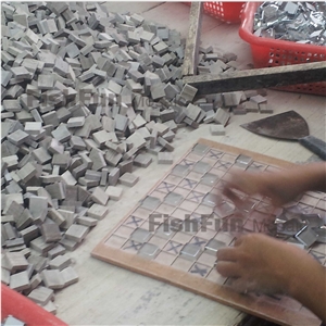 Hexagon Marble & Glass Mosaic Tile 23x26.5mm, Grey Marble Mosaic Tile, Oman Grey Mosaic, Polished Surface, Garden & Balcony Marble and Glass Mosaic Tile, Kitchen Mosaic
