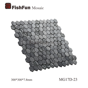 Hexagon Marble & Glass Mosaic Tile 23x26.5mm, Grey Marble Mosaic Tile, Wave Grey Mosaic, Polished Surface, Garden & Balcony Marble and Glass Mosaic Tile, Kitchen Mosaic