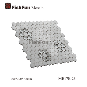Hexagon Marble & Glass Mosaic Tile 23x26.5mm, White Marble Mosaic Tile, Thassos White Mosaic, Polished Surface, Garden & Balcony Marble and Glass Mosaic Tile, Kitchen Mosaic