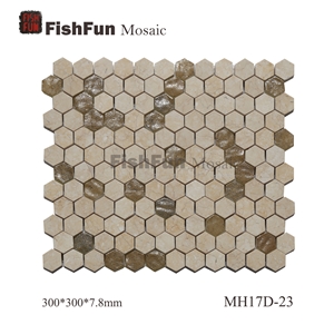 Hexagon Marble & Glass Mosaic Tile 23x26.5mm, Yellow Marble Mosaic Tile, Galala Mosaic, Polished Surface, Garden & Balcony Marble and Glass Mosaic Tile, Kitchen Mosaic Hexagon Marble & Glass Mosaic Tile 23x26.5mm, Yellow Marble Mosaic Tile, Galala Mosaic, Polished Surface, Garden & Balcony Marble and Glass Mosaic Tile, Kitchen Mosaic