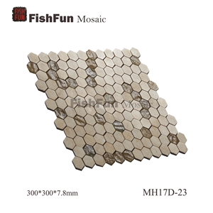 Hexagon Marble & Glass Mosaic Tile 23x26.5mm, Yellow Marble Mosaic Tile, Galala Mosaic, Polished Surface, Garden & Balcony Marble and Glass Mosaic Tile, Kitchen Mosaic