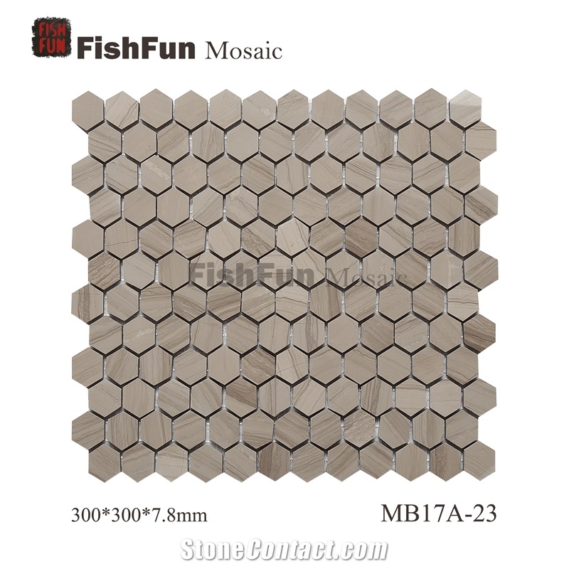 Hexagon Marble Mosaic Tile 23x26.5mm, Beige Marble Mosaic Tile, Athen Grey Mosaic, Polished Surface, Garden & Balcony Marble Mosaic Tile, Kitchen Marble Mosaic Tile