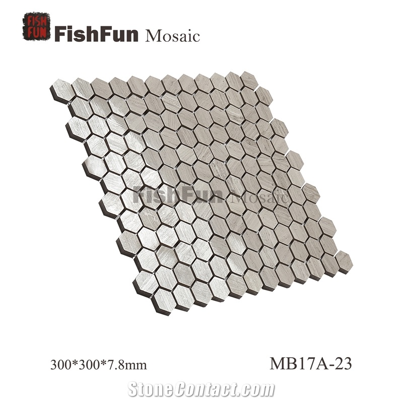 Hexagon Marble Mosaic Tile 23x26.5mm, Beige Marble Mosaic Tile, Athen Grey Mosaic, Polished Surface, Garden & Balcony Marble Mosaic Tile, Kitchen Marble Mosaic Tile