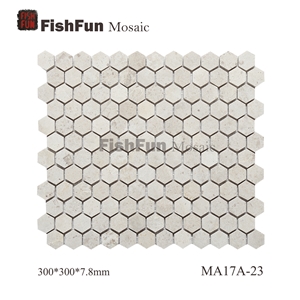 Hexagon Marble Mosaic Tile 23x26.5mm, Beige Marble Mosaic Tile, White Travertine Mosaic, Polished Surface, Garden & Balcony Marble Mosaic Tile, Kitchen Marble Mosaic Tile Hexagon Marble Mosaic Tile 23x26.5mm, Beige Marble Mosaic Tile, White Travertine Mosaic, Polished Surface, Garden & Balcony Marble Mosaic Tile, Kitchen Marble Mosaic Tile