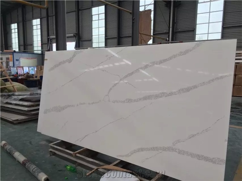 A Quality Calacatta & Carrara White Marble Look Quartz Stone Solid Surfaces Polished Slabs Tiles, Engineered Artificial Stone Slabs for Kitchen Bathroom