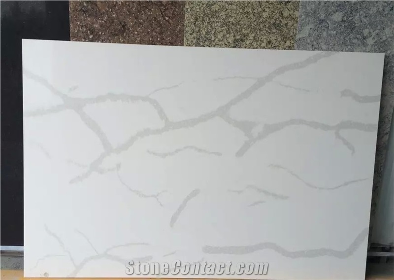A Quality Calacatta & Carrara White Marble Look Quartz Stone Solid Surfaces Polished Slabs Tiles, Engineered Artificial Stone Slabs for Kitchen Bathroom