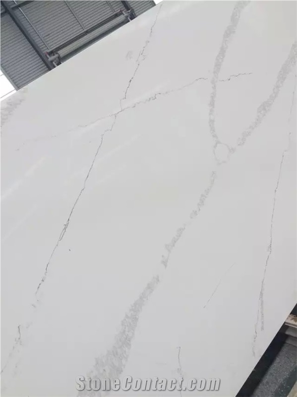 A Quality Calacatta & Carrara White Marble Look Quartz Stone Solid Surfaces Polished Slabs Tiles, Engineered Artificial Stone Slabs for Kitchen Bathroom