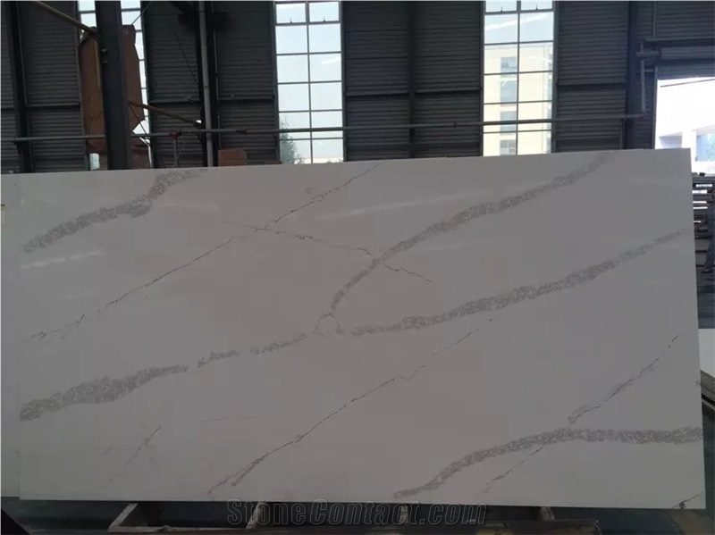 A Quality Calacatta & Carrara White Marble Look Quartz Stone Solid Surfaces Polished Slabs Tiles, Engineered Artificial Stone Slabs for Kitchen Bathroom