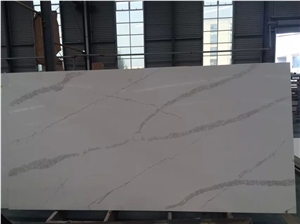A Quality Calacatta & Carrara White Marble Look Quartz Stone Solid Surfaces Polished Slabs Tiles, Engineered Artificial Stone Slabs for Kitchen Bathroom