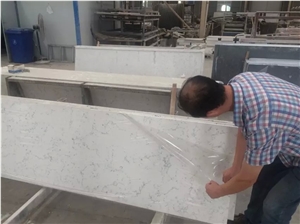 A Quality Calacatta White Marble Look Quartz Stone Solid Surfaces Polished Slabs Tiles Engineered Stone Artificial Stone Slabs for Hotel Kitchen,Bathroom Backsplash Walling Panel Customized Edge