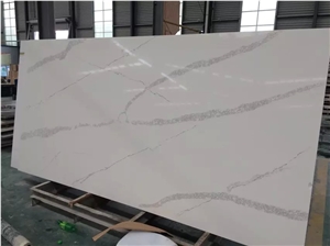 A Quality Calacatta White Marble Look Quartz Stone Solid Surfaces Polished Slabs Tiles Engineered Stone Artificial Stone Slabs for Hotel Kitchen,Bathroom Backsplash Walling Panel Customized Edge