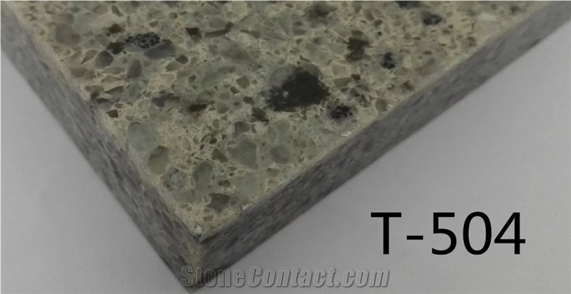 Artificial Quartz Stone T-504 Green Solid Surfaces Polished Slabs & Tiles Engineered Stone for Hotel Kitchen Bathroom Counter Top Walling Panel Environmental Building Materials