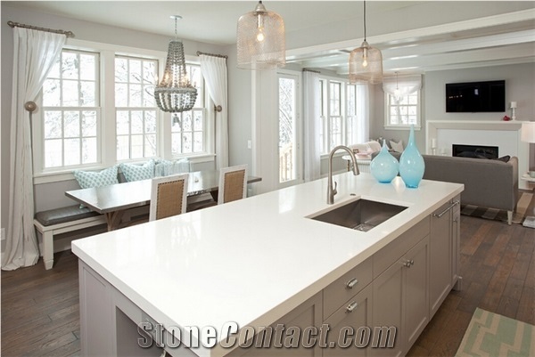 Pure White Quartz Kitchen Countertops/Pure White Quartz Kithen Island Top/Pure White Engineered Quartz Bar Tops