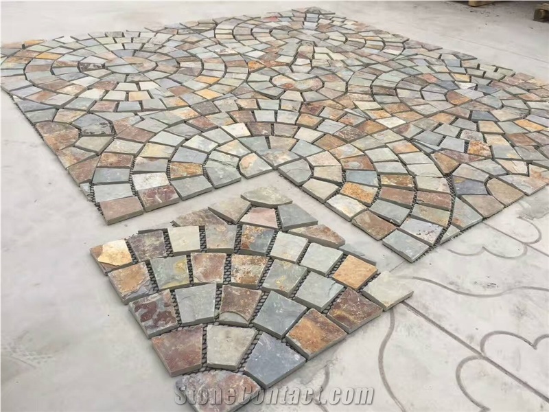 Natural Rusty Slate Paving Stone , Slate Cube Stone