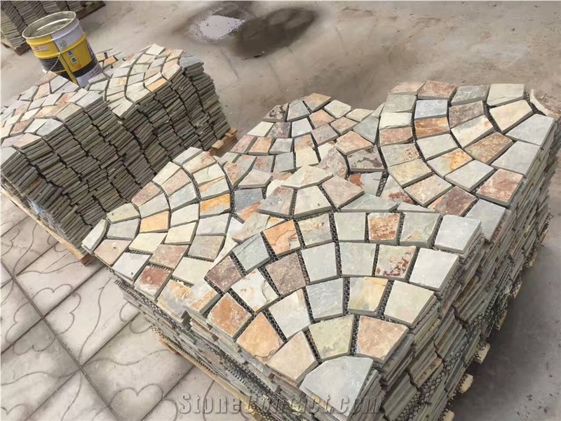 Natural Rusty Slate Paving Stone , Slate Cube Stone