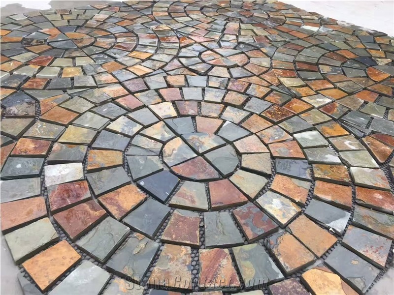 Slate Paving Tiles, Slate Cube Stone, Slate Mosaic with Mesh