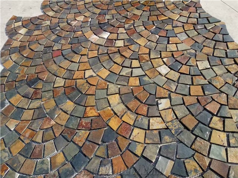 Slate Paving Tiles, Slate Cube Stone, Slate Mosaic with Mesh