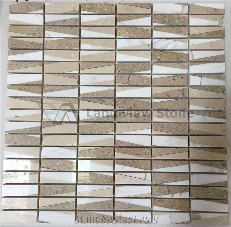 Carrara White + Cream Pearl Polished Mosaic