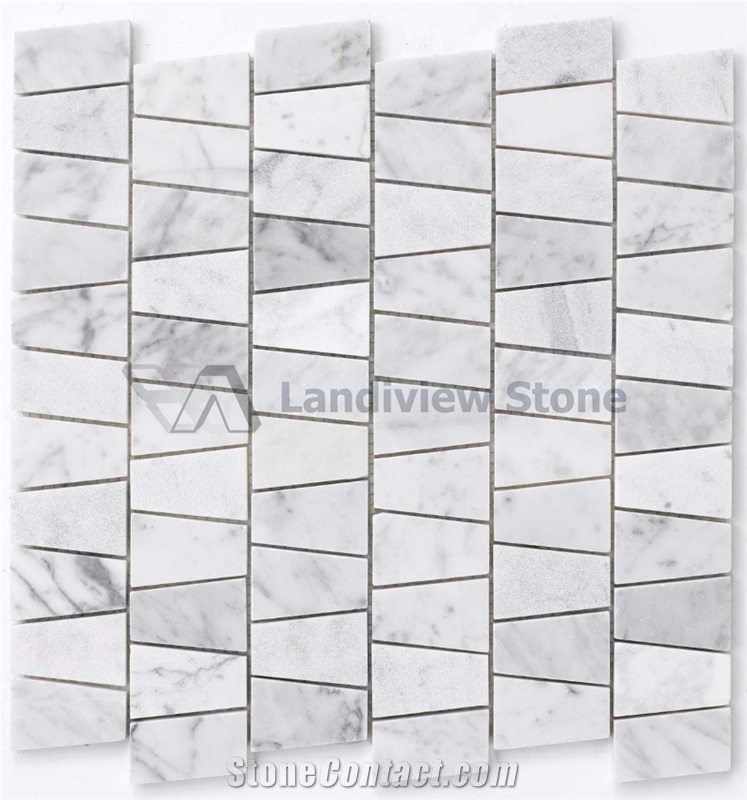 Carrara White Mosaic, Trapezoid Mosaic, Carrara Trapezoidal Mosaic