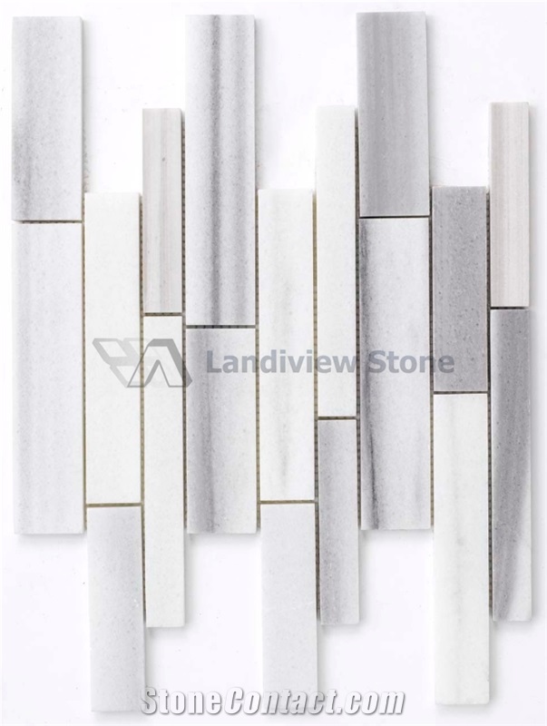 Marmala White Marble Mosaic, Linear Strips Mosaic