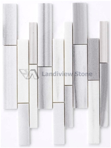 Marmala White Marble Mosaic, Linear Strips Mosaic