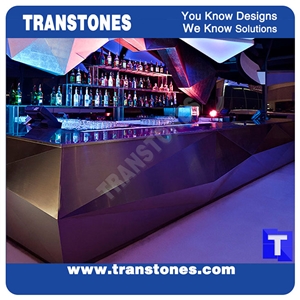 3D Surface Custom Design Black Aritificial Marble Stone Round Bar Tops,Club Reception Desk Table Design,Solid Surface Engineered Stone Countertops,Transtones Customized