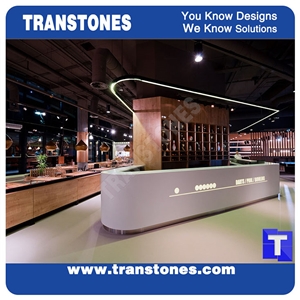 Circle Round Custom Design Pure White Quartz Aritificial Marble Stone Bar Tops,Club Reception Desk Table Design,Solid Surface Engineered Stone Countertops,Transtones Customized