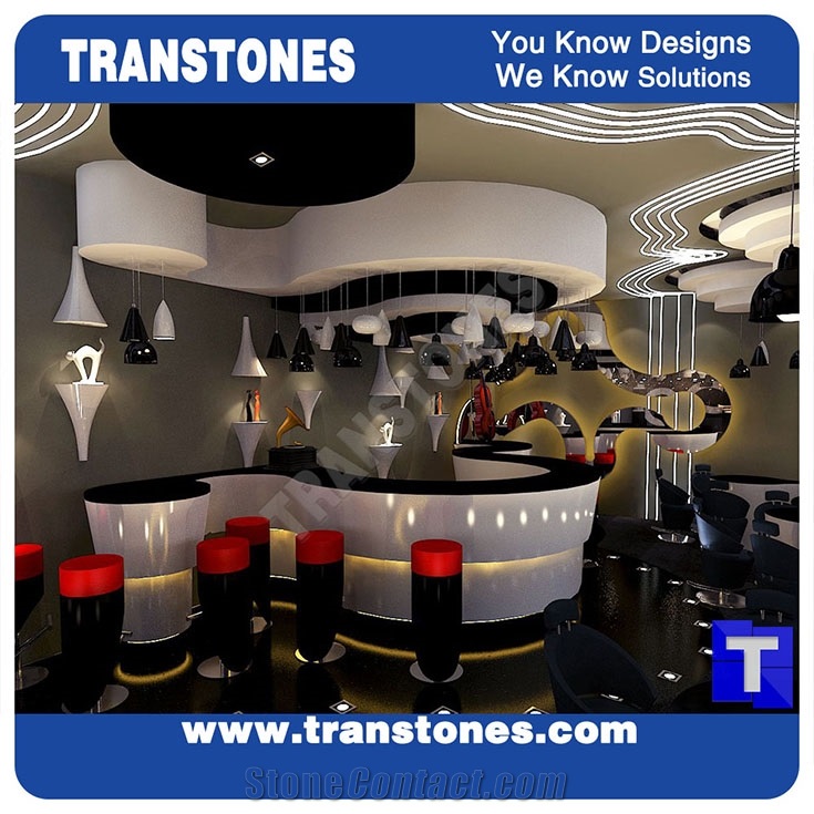 Custom Design Black Aritificial Marble Stone Round Bar Tops,Club Reception Desk Table Design,Solid Surface Engineered Stone Countertops,Transtones Customized