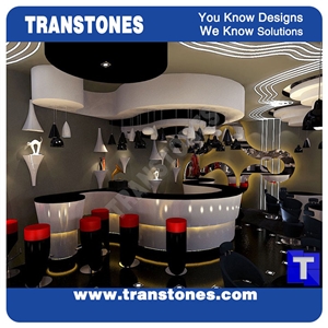 Custom Design Black Aritificial Marble Stone Round Bar Tops,Club Reception Desk Table Design,Solid Surface Engineered Stone Countertops,Transtones Customized