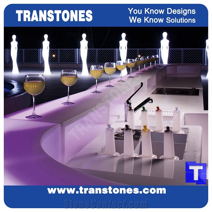 Custom Design Black Aritificial Marble Stone Round Bar Tops,Club Reception Desk Table Design,Solid Surface Engineered Stone Countertops,Transtones Customized