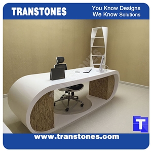 Eastern Red Artificial Stone Acrylic Marble Office Ceo Work Table Desk,Engineered Stone Solid Surface Reception Desk Interior Stone Design Furniture.Transtones Customized