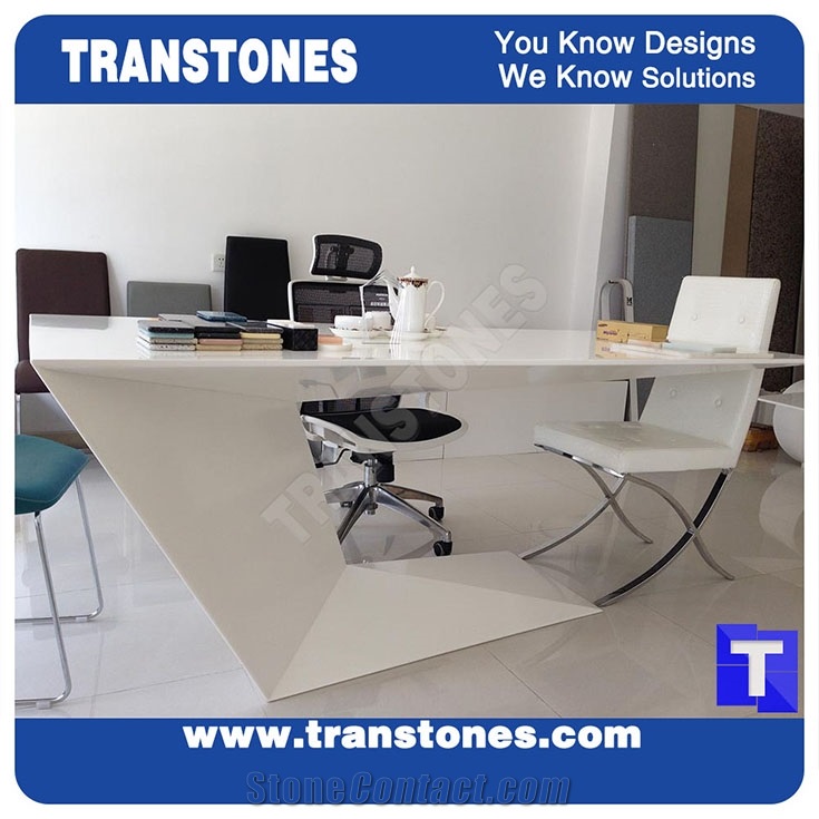 Eastern Red Artificial Stone Acrylic Marble Office Ceo Work Table Desk,Engineered Stone Solid Surface Reception Desk Interior Stone Design Furniture.Transtones Customized