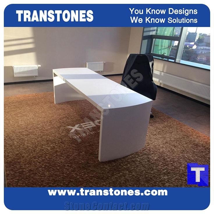 Eastern Red Artificial Stone Acrylic Marble Office Ceo Work Table Desk,Engineered Stone Solid Surface Reception Desk Interior Stone Design Furniture.Transtones Customized