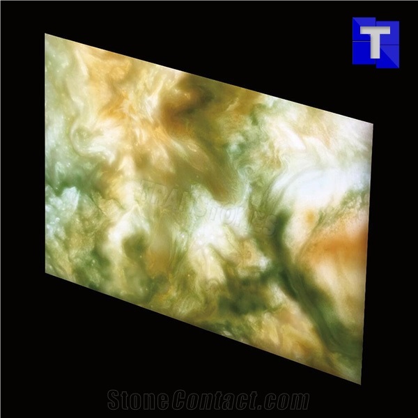 Fantasty Green Artificial Alabaster Backlit Tile Walling Cladding Panel,Verde Engineered Glass Onyx Translucent Stone Tiles for Bathroom Walling,Transtones Customized