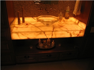 Golden Solid Surface Artificial Onyx Bath Top,Vanity Top,Engineered Stone Alabaster for Bathroom Design Countertops,Transtones Customized