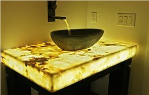 Golden Solid Surface Artificial Onyx Bath Top,Vanity Top,Engineered Stone Alabaster Tile for Bathroom Design Countertops,Transtones Customized