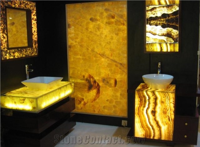 Golden Solid Surface Artificial Onyx Bath Top,Vanity Top,Engineered Stone Alabaster Tile for Bathroom Design Countertops,Transtones Customized