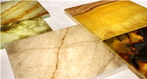 Golden Solid Surface Artificial Onyx Bath Top,Vanity Top,Engineered Stone Alabaster Tile for Bathroom Design Countertops,Transtones Customized