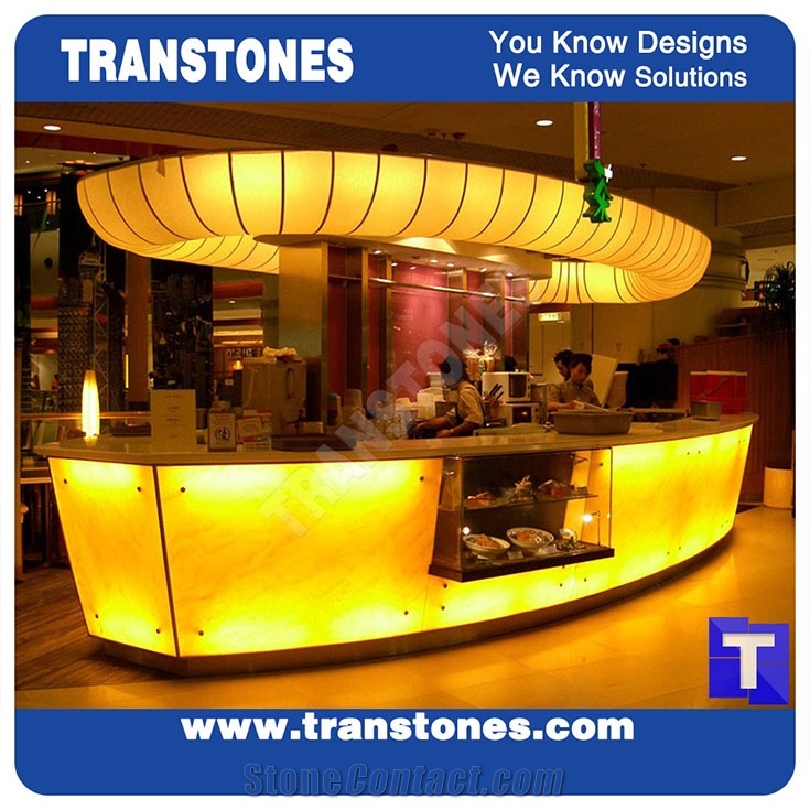 Hotel Project-Artificial Honey Onyx Translucent Backlit Kitchen Countertop,Islands Top,Solid Surface Manmade Engineered Stone Worktop,Reception Tops,Transtones Customized