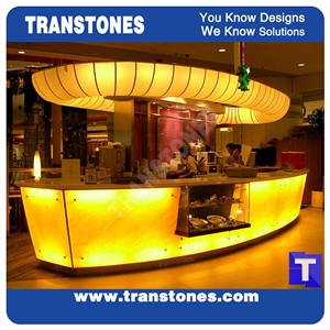Hotel Project-Artificial Honey Onyx Translucent Backlit Kitchen Countertop,Islands Top,Solid Surface Manmade Engineered Stone Worktop,Reception Tops,Transtones Customized