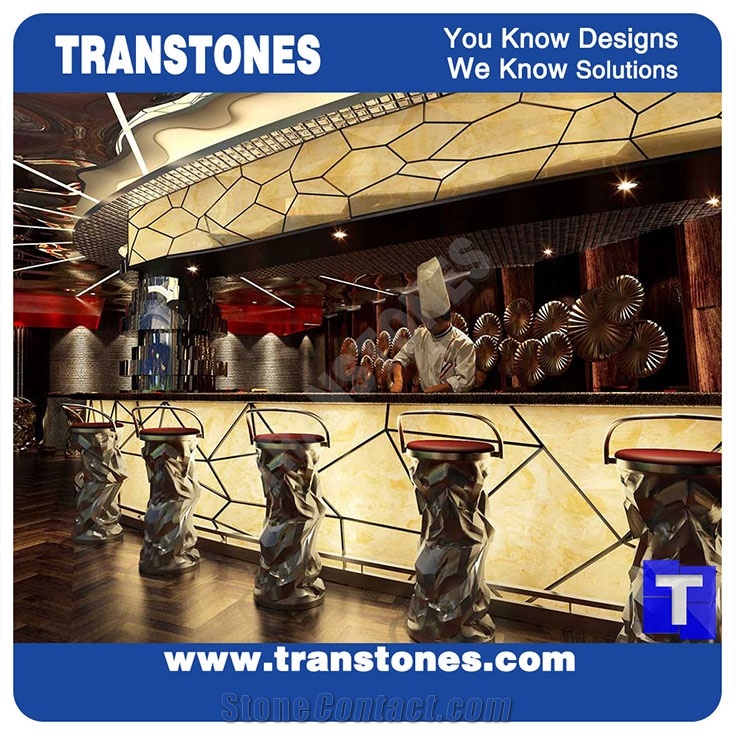 Hotel Project-Artificial Honey Onyx Translucent Backlit Kitchen Countertop,Islands Top,Solid Surface Manmade Engineered Stone Worktop,Reception Tops,Transtones Customized