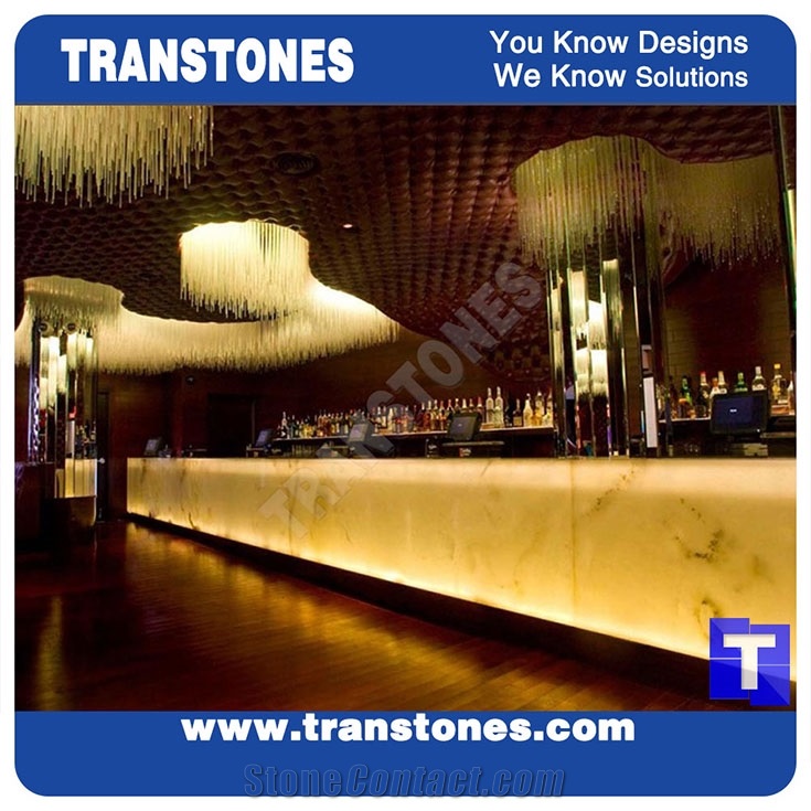 Hotel Project-Artificial Honey Onyx Translucent Backlit Kitchen Countertop,Islands Top,Solid Surface Manmade Engineered Stone Worktop,Reception Tops,Transtones Customized