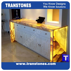 Hotel Project-Artificial Honey Onyx Translucent Backlit Kitchen Countertop,Islands Top,Solid Surface Manmade Engineered Stone Worktop,Reception Tops,Transtones Customized