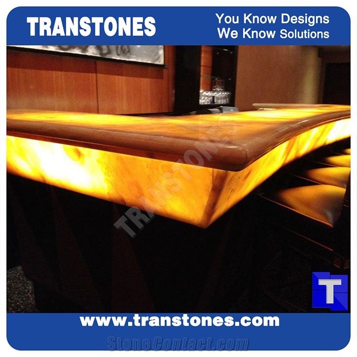 Hotel Project-Artificial Honey Onyx Translucent Backlit Kitchen Countertop,Islands Top,Solid Surface Manmade Engineered Stone Worktop,Reception Tops,Transtones Customized