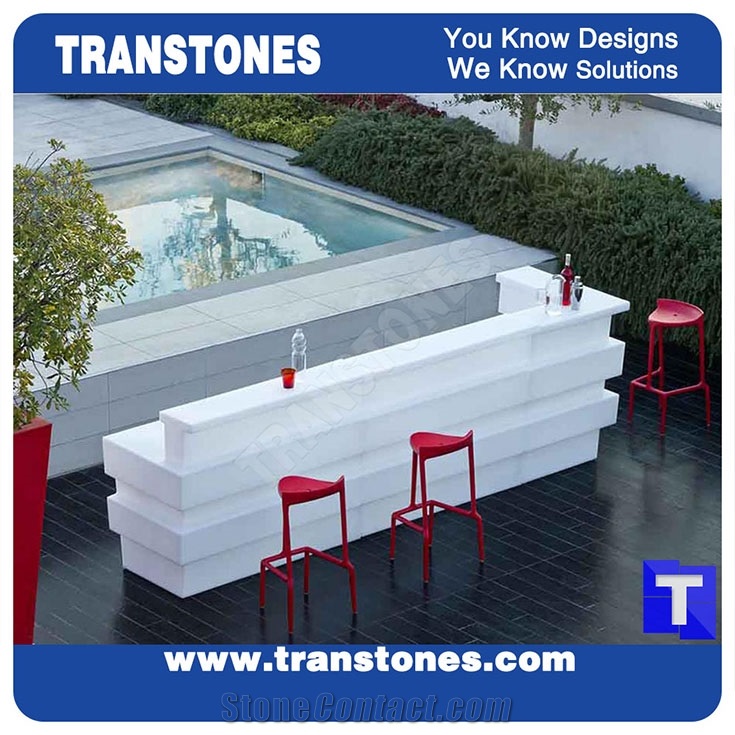 Modern Custom Design White Aritificial Marble Stone Round Bar Tops,Club Reception Desk Table 3d Surface Design,Solid Surface Engineered Stone Countertops,Transtones Customized