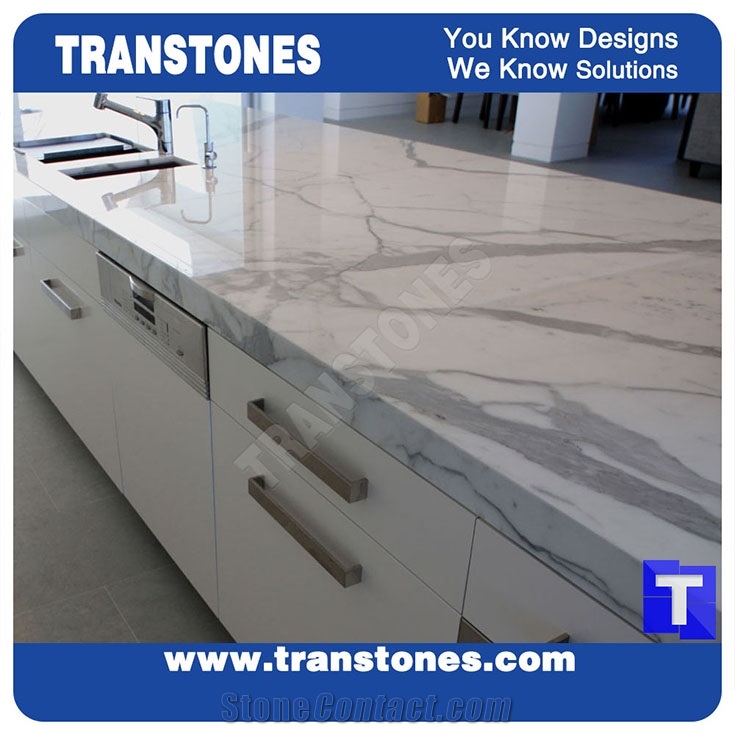 Project Show Bianco Calacatta Carrara White Marble Kitchen Islands Counter Tops,Kitchen Worktop, Kitchentop,Italy White Marble Table Tops Natural Stone